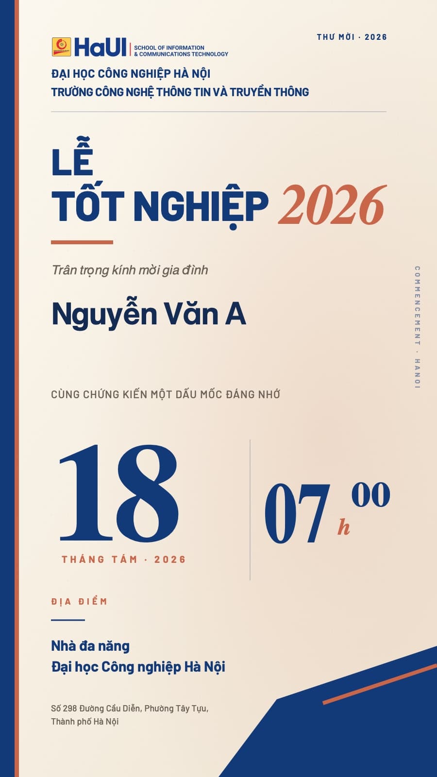 Mẫu thiệp mời gia đình cho Lễ tốt nghiệp SICT 2026